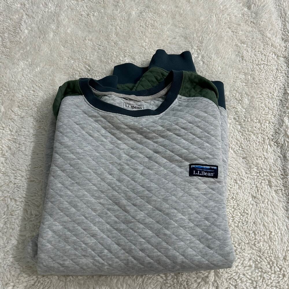 L.L Bean Mens Quilted Sweatshirt Crewneck Green Traditional Fit XL Preppy Casual